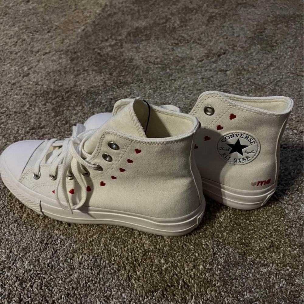 Converse Women’s White High-Top Sneakers with Red Hearts